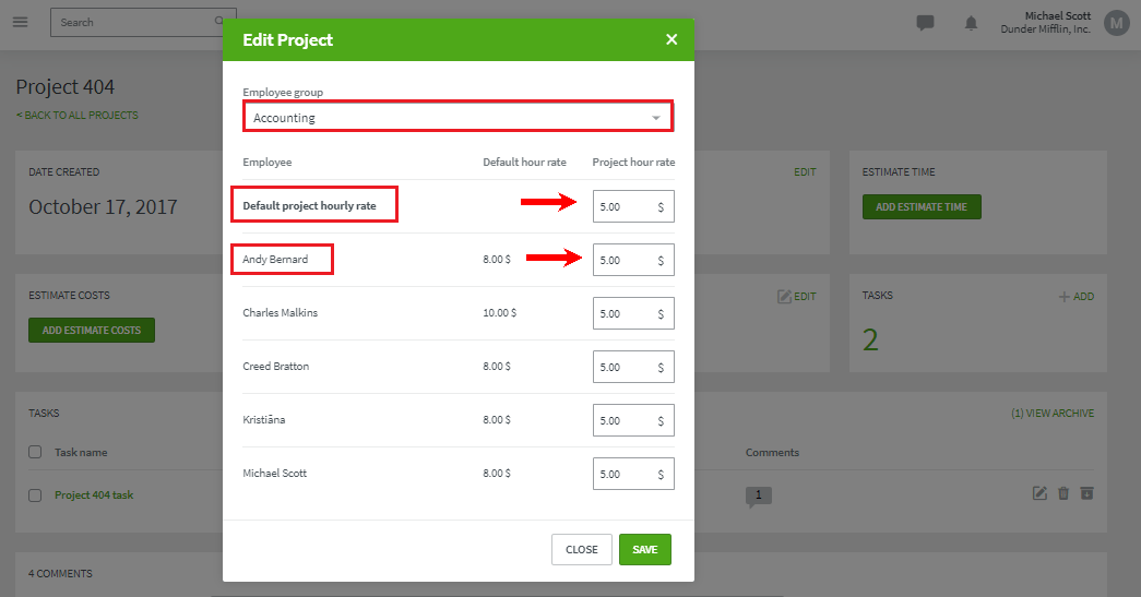 How to set up and change project hourly rates, estimate costs and time